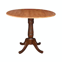 Dining Essentials - 42" Dropleaf Table Top w/ 36"H Traditional Pedestal w/Extension in Cinnamon / Espresso