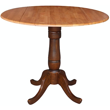 Dining Essentials - 42" Dropleaf Table Top w/ 36"H Traditional Pedestal w/Extension in Cinnamon / Espresso