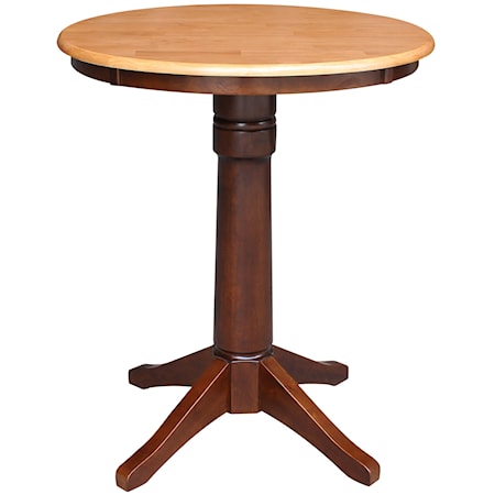 Dining Essentials - 30'' Round table Top w/36"H Transitional Pedestal w/Extension in Cinnamon / Espresso
