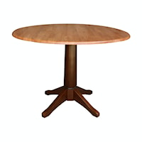 Dining Essentials - 42" Dropleaf Pedestal Table Top w/30"H Transitional Pedestal in Cinnamon / Espresso