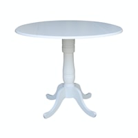 Dining Essentials - 42" Dropleaf Pedestal Table Top w/36"H Traditional Pedestal w/Extension in Pure White