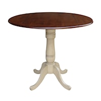 Dining Essentials - 42" Dropleaf Table Top w/ 36"H Traditional Pedestal w/Extension in Espresso / Almond