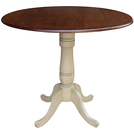 Dining Essentials - 42" Dropleaf Table Top w/ 36"H Traditional Pedestal w/Extension in Espresso / Almond