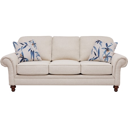 Rolled Arm Sofa with Tropical Pillows