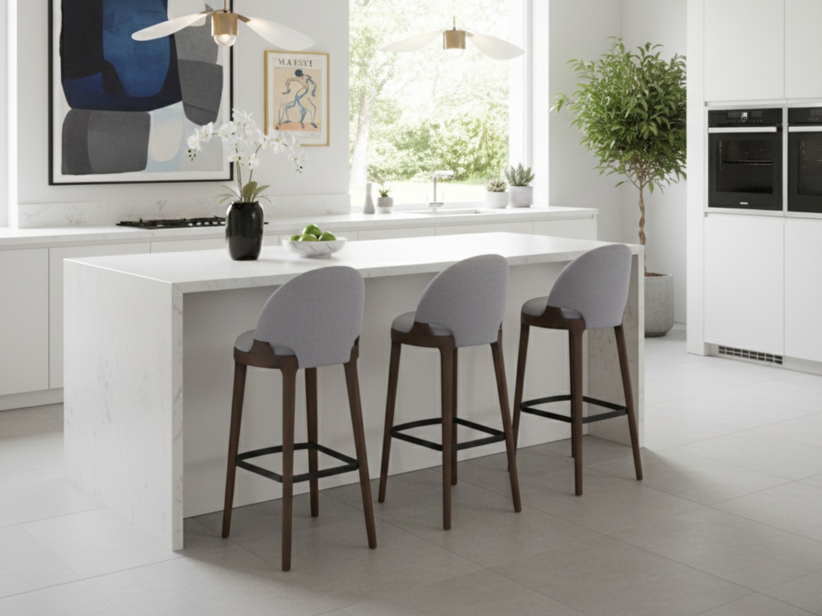 Giulia Stool in Gray Microfiber Fabric