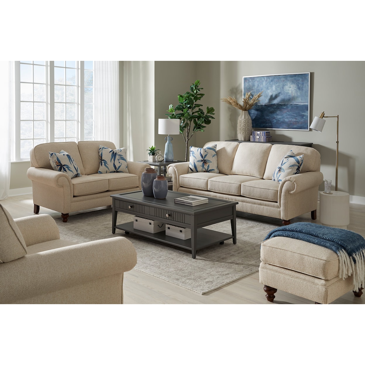 Stone & Leigh Furniture Larissa Rolled Arm Sofa with Tropical Pillows