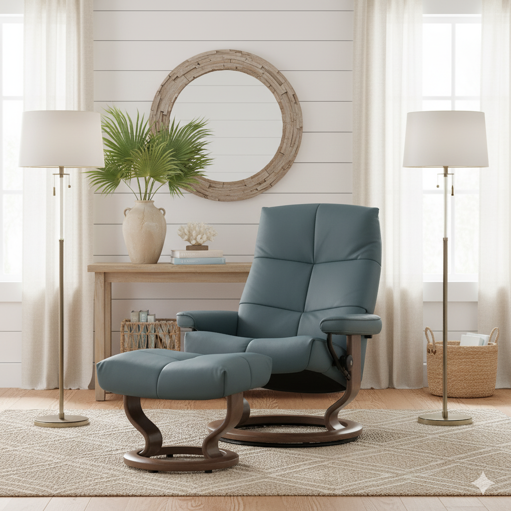 Genuine Leather Large David Chair &amp; Ottoman