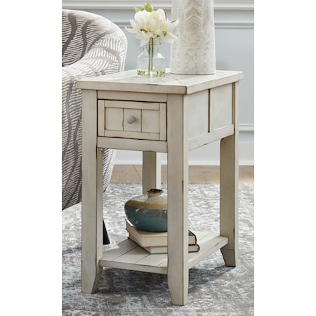 Rustic Farmhouse Door Country Chairside End Table with Single Drawer