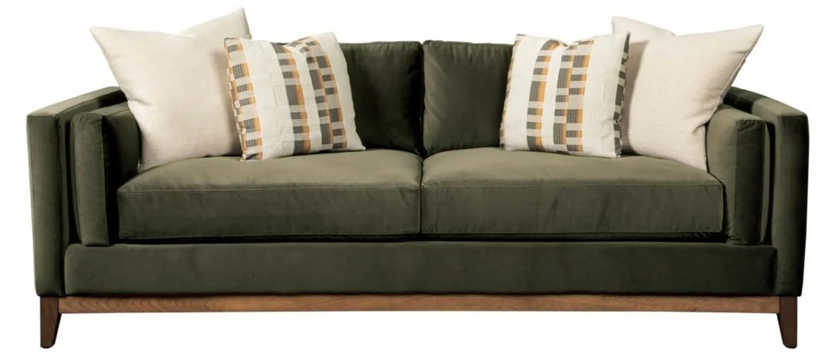 102489045 Modern Estate Sofa with Bolster Arm Pillows and Exposed Wood Base Rail Williams