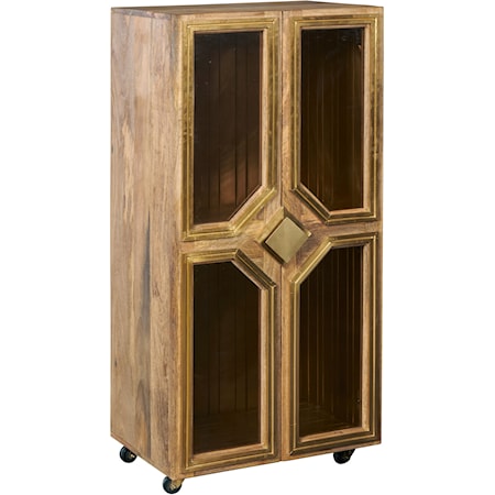 Transitional 2-Door Brass Trimmed Cabinet with Casters