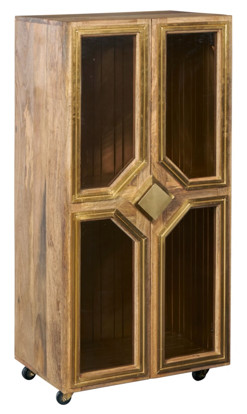 Transitional 2-Door Brass Trimmed Cabinet with Casters