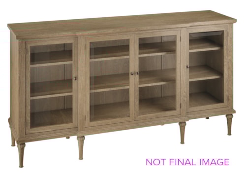 Transitional 4-Door Entertainment Center with Glass Doors