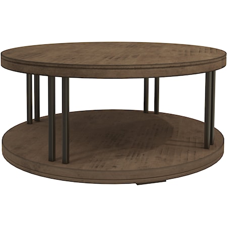 Rustic Round Coffe Table with Metal Framing