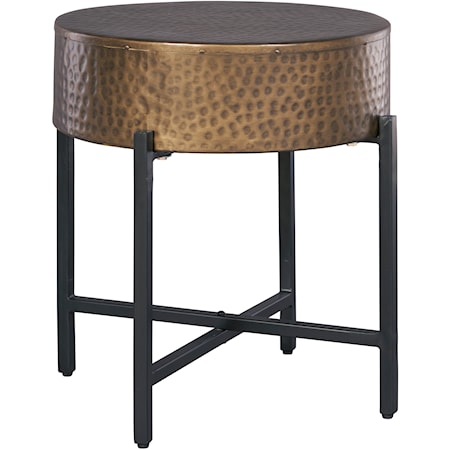 Transitional Antique Copper Side Table with Hand-Hammered Patina