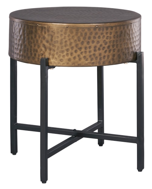 Transitional Antique Copper Side Table with Hand-Hammered Patina