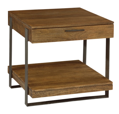 Iron Strapping Lamp Table With Drawer