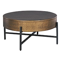 Transitional Antique Copper Coffee Table with Hand-Hammered Patina