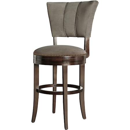 Contemporary Upholstered Swivel Bar Stool with Nailheads