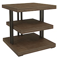 Rustic 3-Shelf Square Lamp Table with Nickel Finish