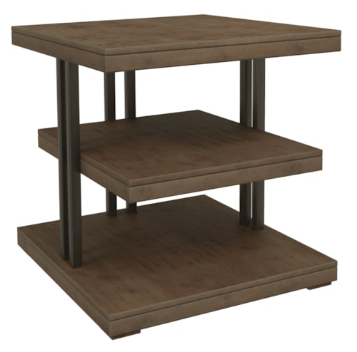 Rustic 3-Shelf Square Lamp Table with Nickel Finish