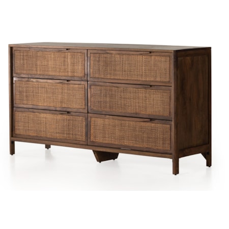 Sydney 6 Drawer Dresser Brown Cane