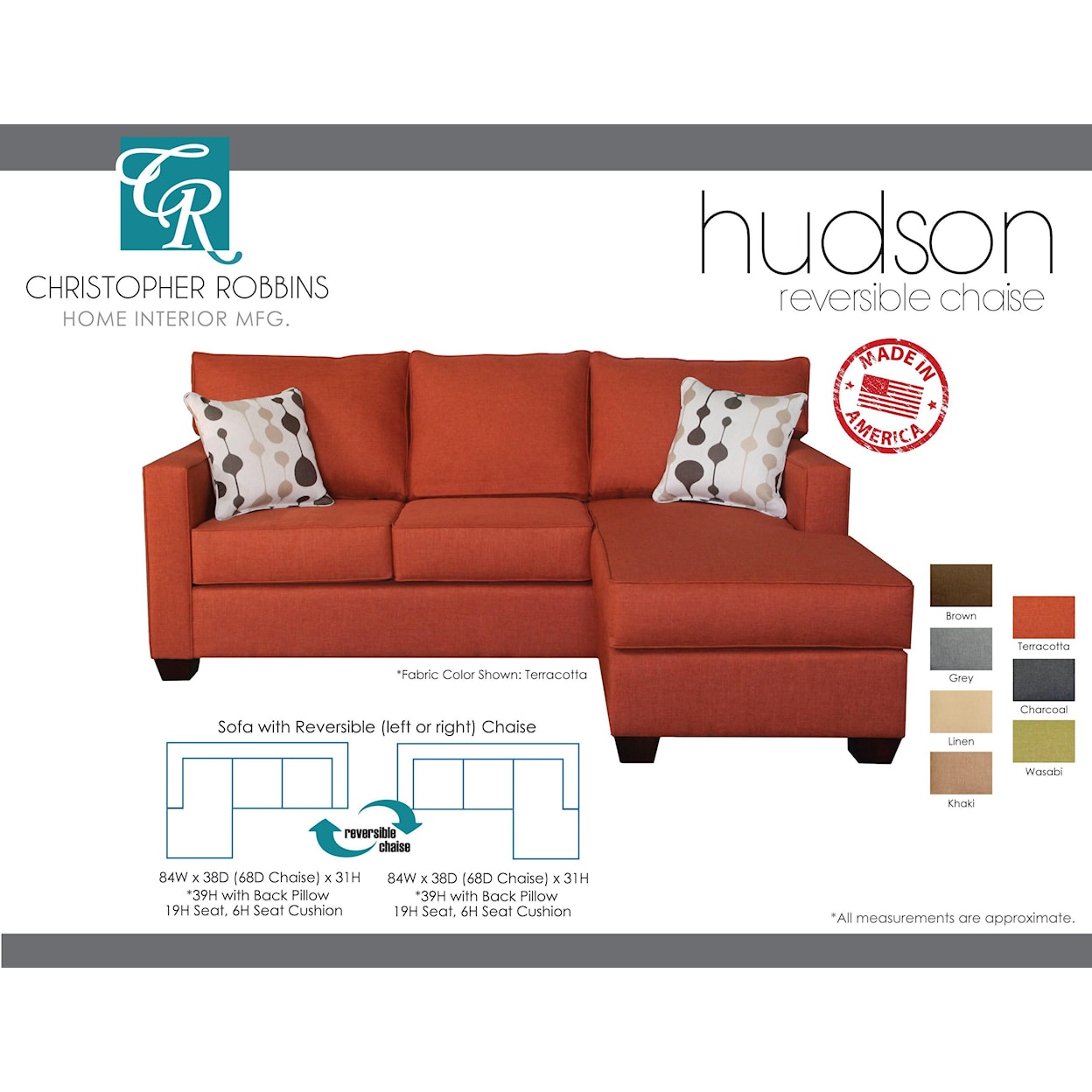 Sussex Upholstery Co. Hudson Hudson Sofa With Reversible Chaise