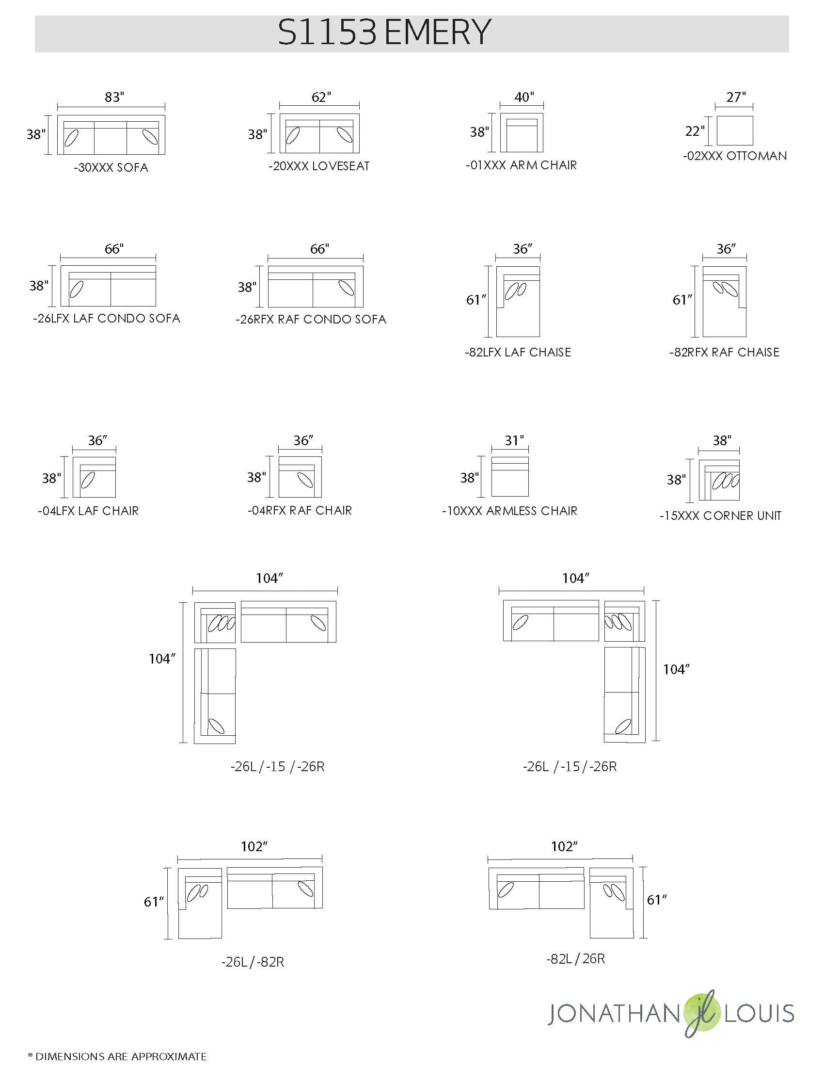 Joyful Living Emery S1153 Emery Sectional Reeds Furniture Sectional Sofa Groups
