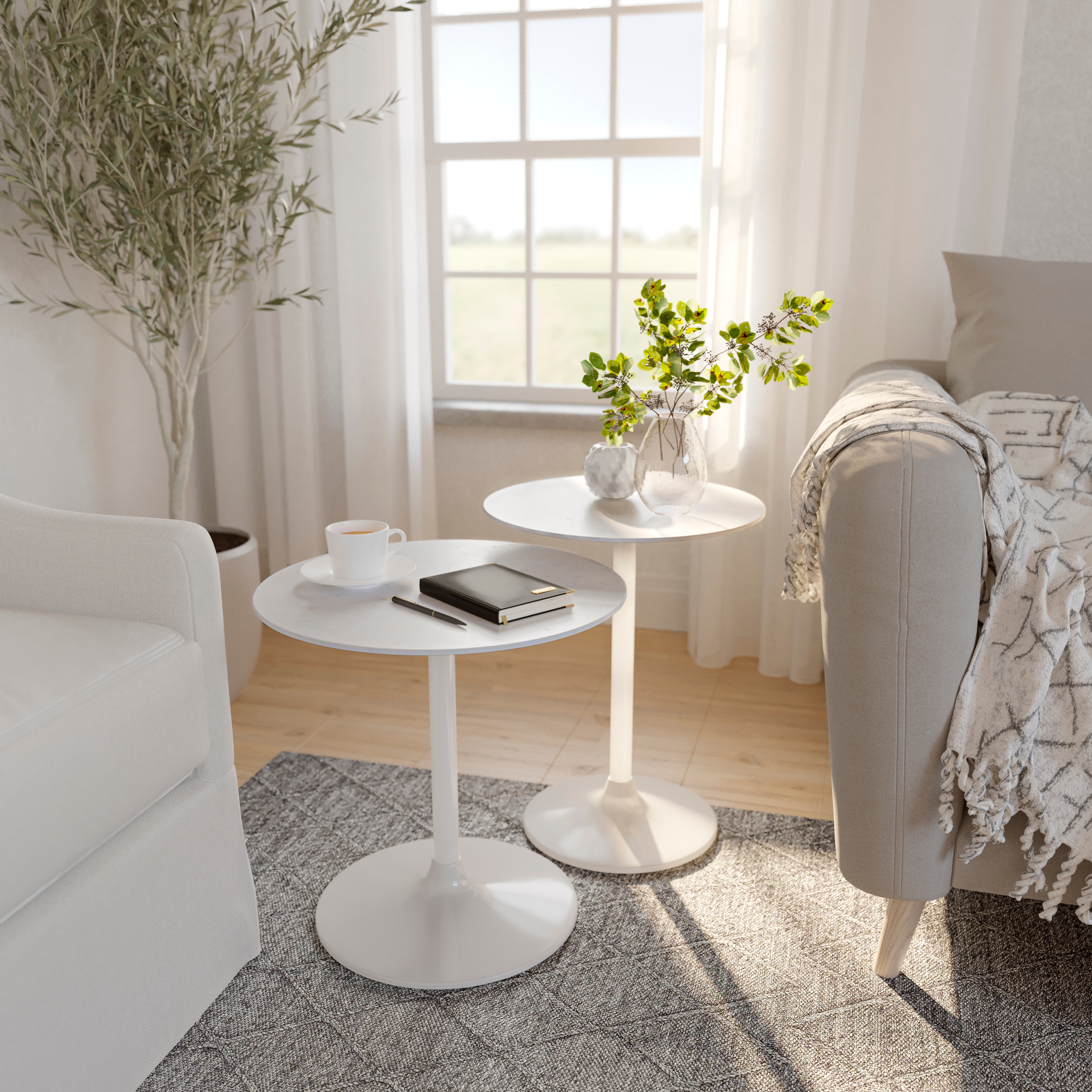 Jofran Camille Nesting Table - Set of 2 - White on White