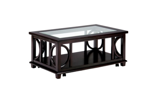 Contemporary Coffee Table with Beveled Glass Top and Casters