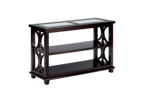 Contemporary Beveled Glass Sofa Table with Concentric Circle Design
