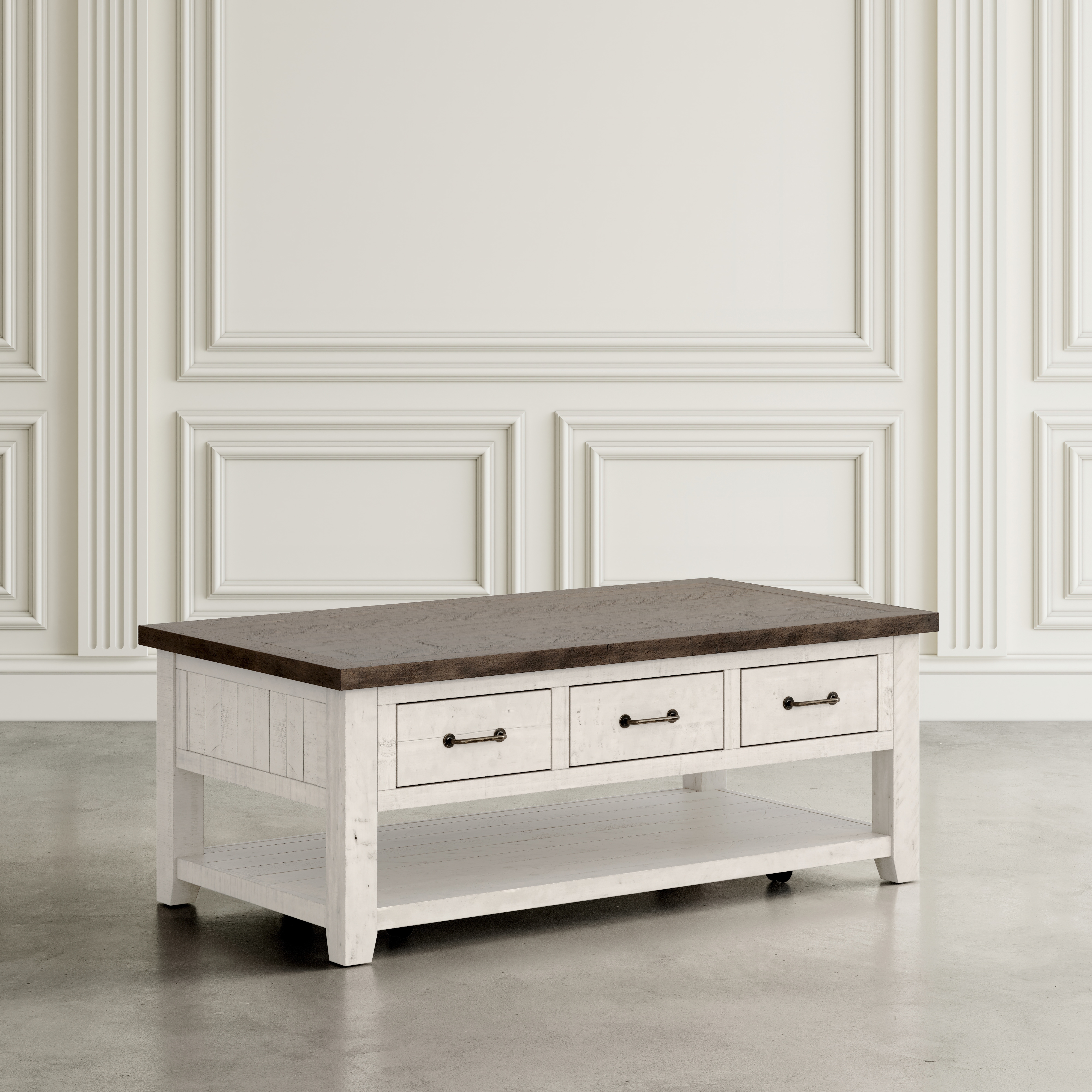 Belfort Essentials Stableview 3 Drawer Cocktail Table-Vintage White