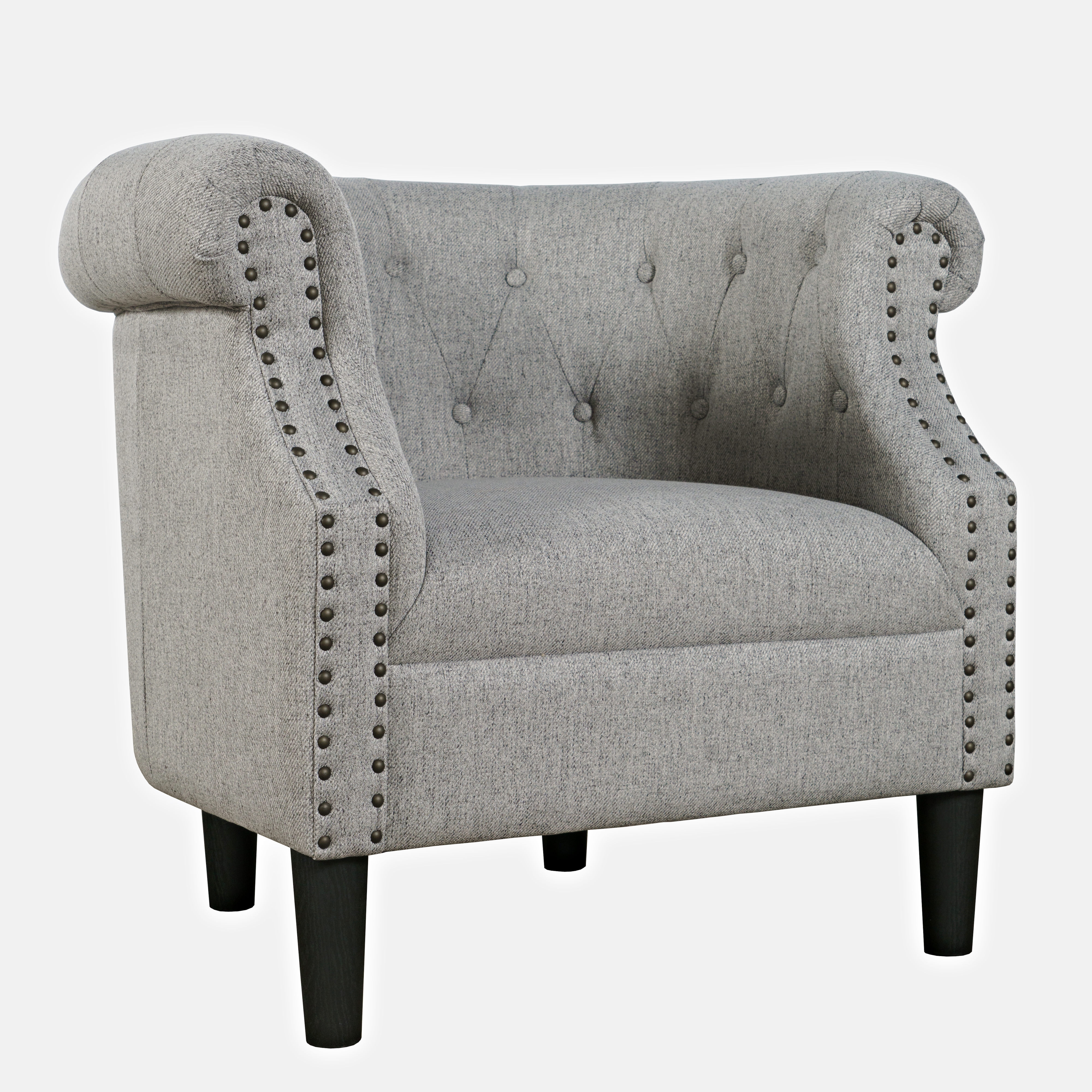Lily Transitional Upholstered Accent Chair with Nailhead Trim - Ash