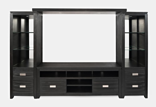 Contemporary 4-Drawer Entertainment Wall with 13 Shelves