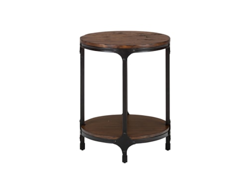 Round Chairside Table with Steel and Pine Construction