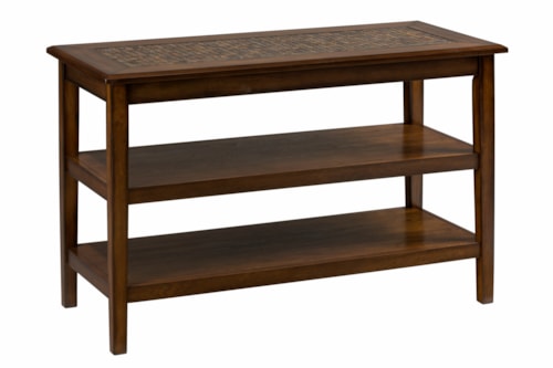 Transitional Mosaic Tile Inlay Console Table with Two Lower Shelves