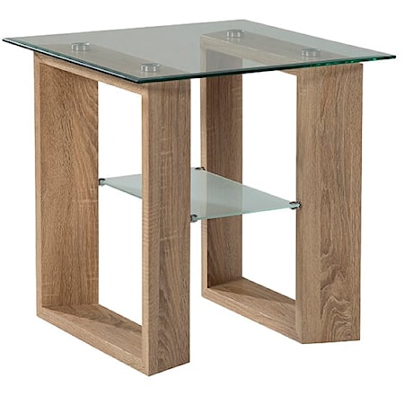 Contemporary End Table with Glass Tabletop