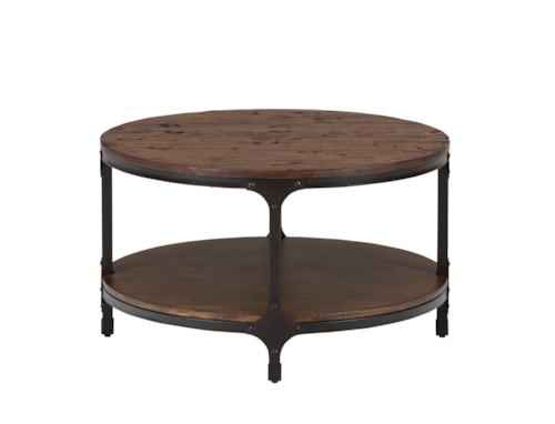 Round Cocktail Table with Steel and Pine Construction