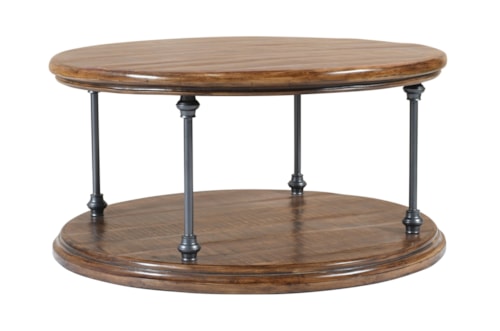 Industrial Round Cocktail Table with Open Bottom Shelf