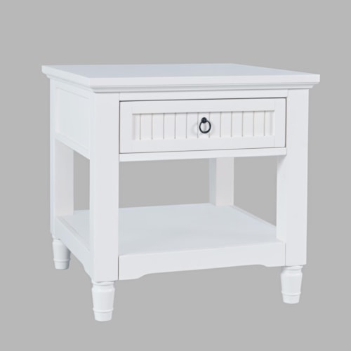 Transitional 1-Drawer End Table with Turned Legs