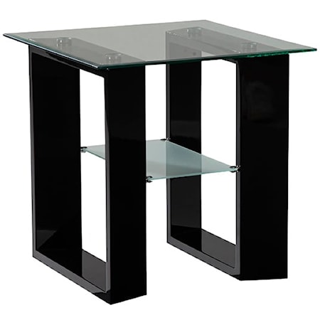 Contemporary End Table with Glass Tabletop