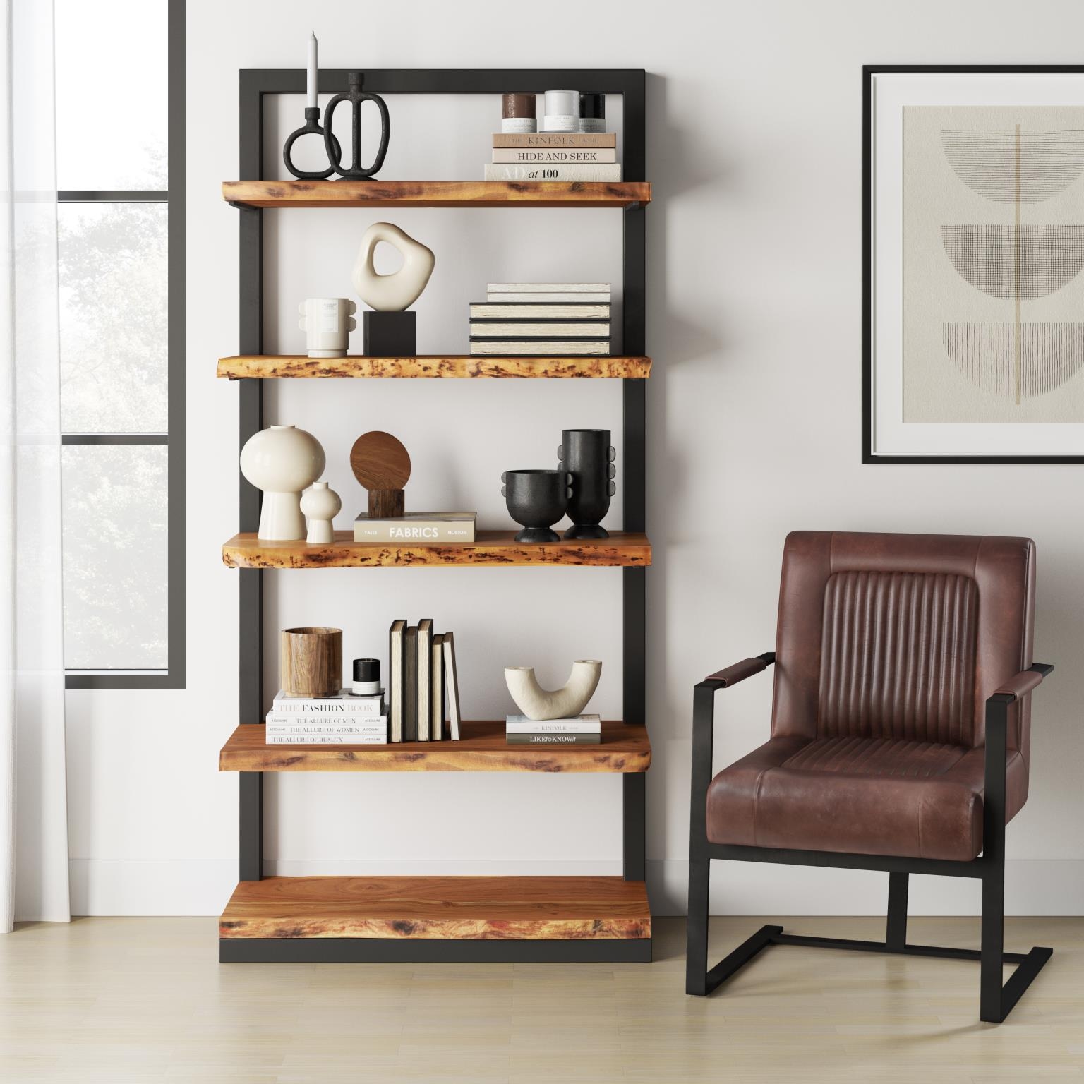 Belfort Essentials Live Edge 5 Shelf Bookcase