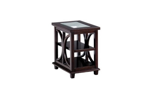 Contemporary Beveled Glass Chairside Table with Concentric Circle Design