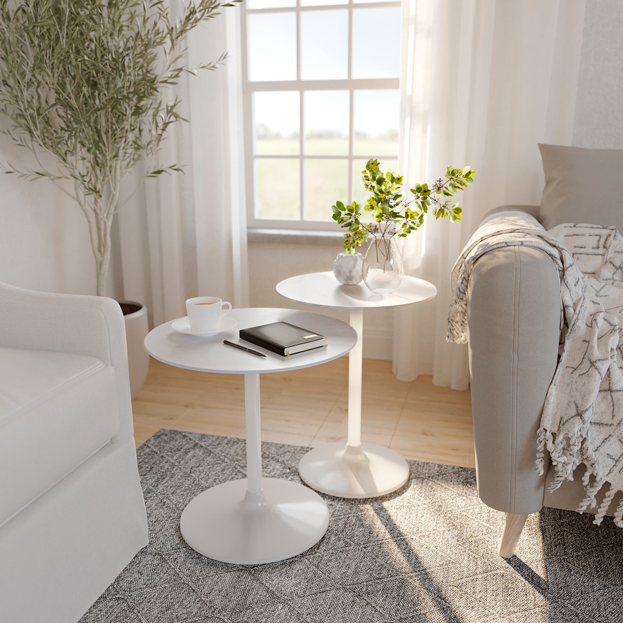 Jofran Camille Nesting Table - Set of 2 - White on White