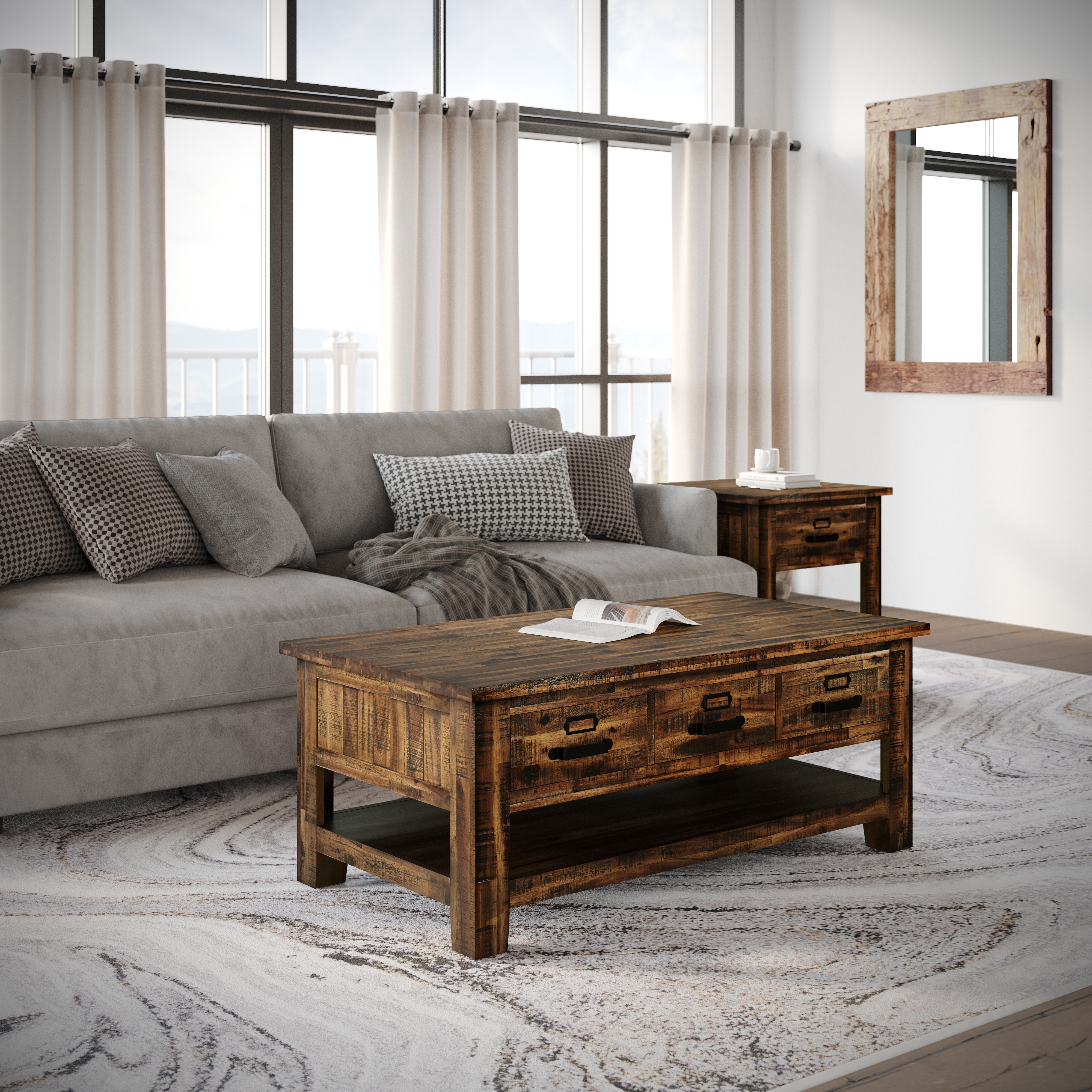 Jofran Cannon Valley Three Drawer Cocktail Table