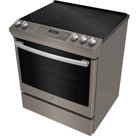 GE 30" Electric Slide-In Front Control True Convection Range with Storage Drawer Slate