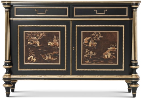 Traditional Chinosierie 2-Door Accent Cabinet with Brass Molding