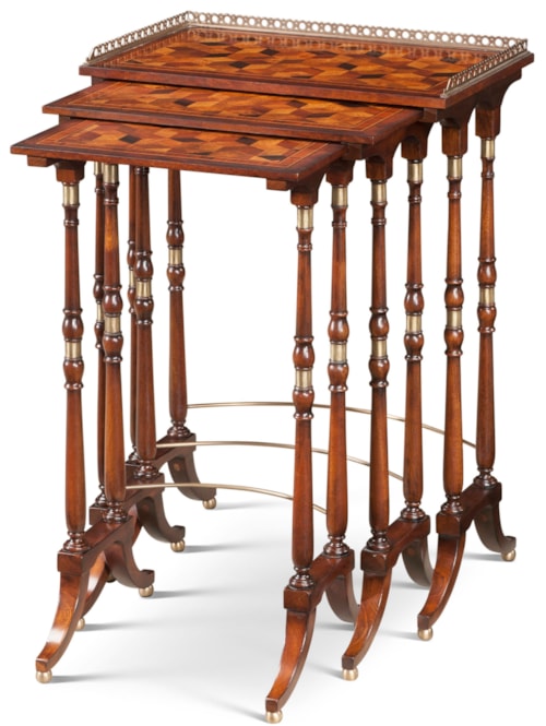 Traditional Gallery-Top Nesting Tables with Brass Ball Feet