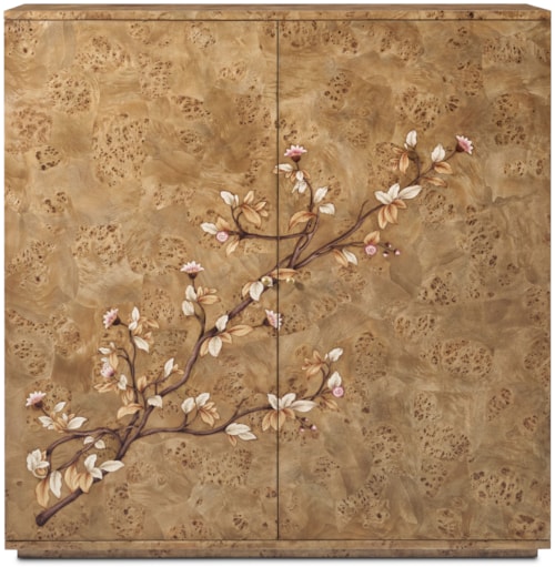 Modern Floral Marquetry Bar Cabinet