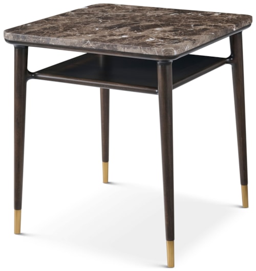 Transitional 22" Square Marble-Top Side Table with Lower Shelf