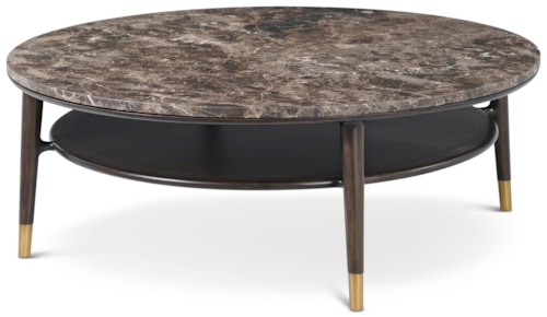 Transitional 48" Round Marble-Top Coffee Table with Lower Shelf
